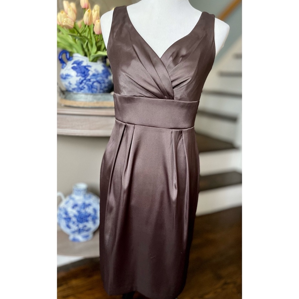Dress Barn Collection 4 Dark Brown Crisscross Bodice Satin Sheath Dress.